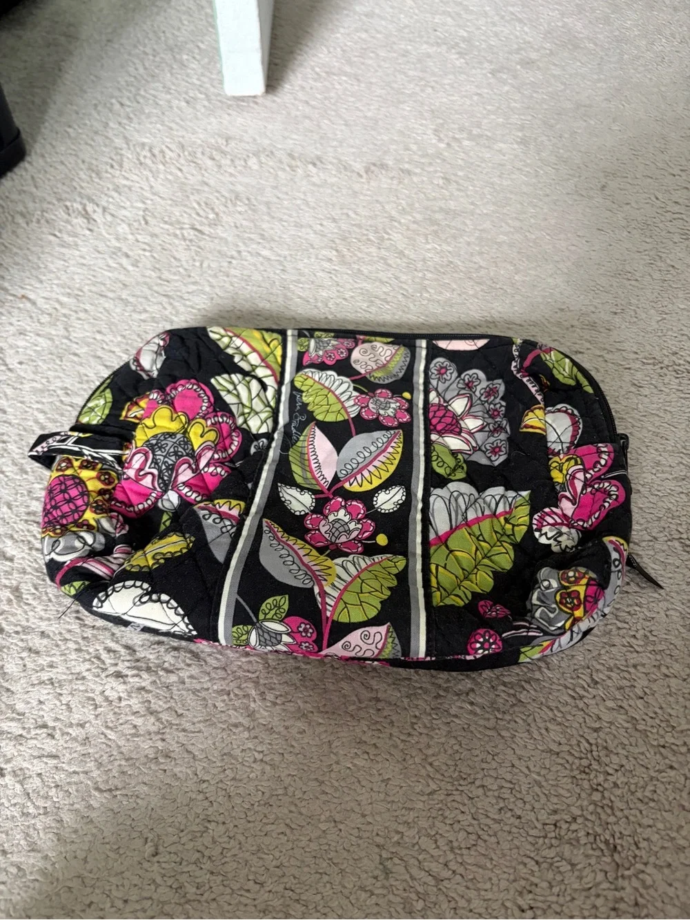 Vera Bradley Black Floral Large Cosmetic Bag Zip Pouch